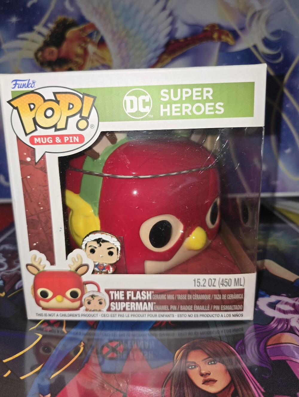 Funko Pop DC Comics The Flash Christmas Mug and Funko Pop Superman Pin